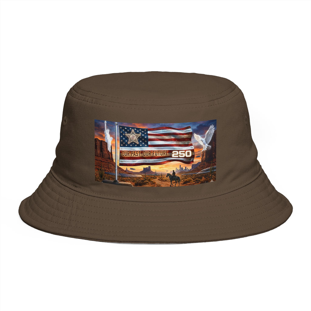 Patriotic Western Bucket Hat — American Flag, Desert Rodeo 250 Patch