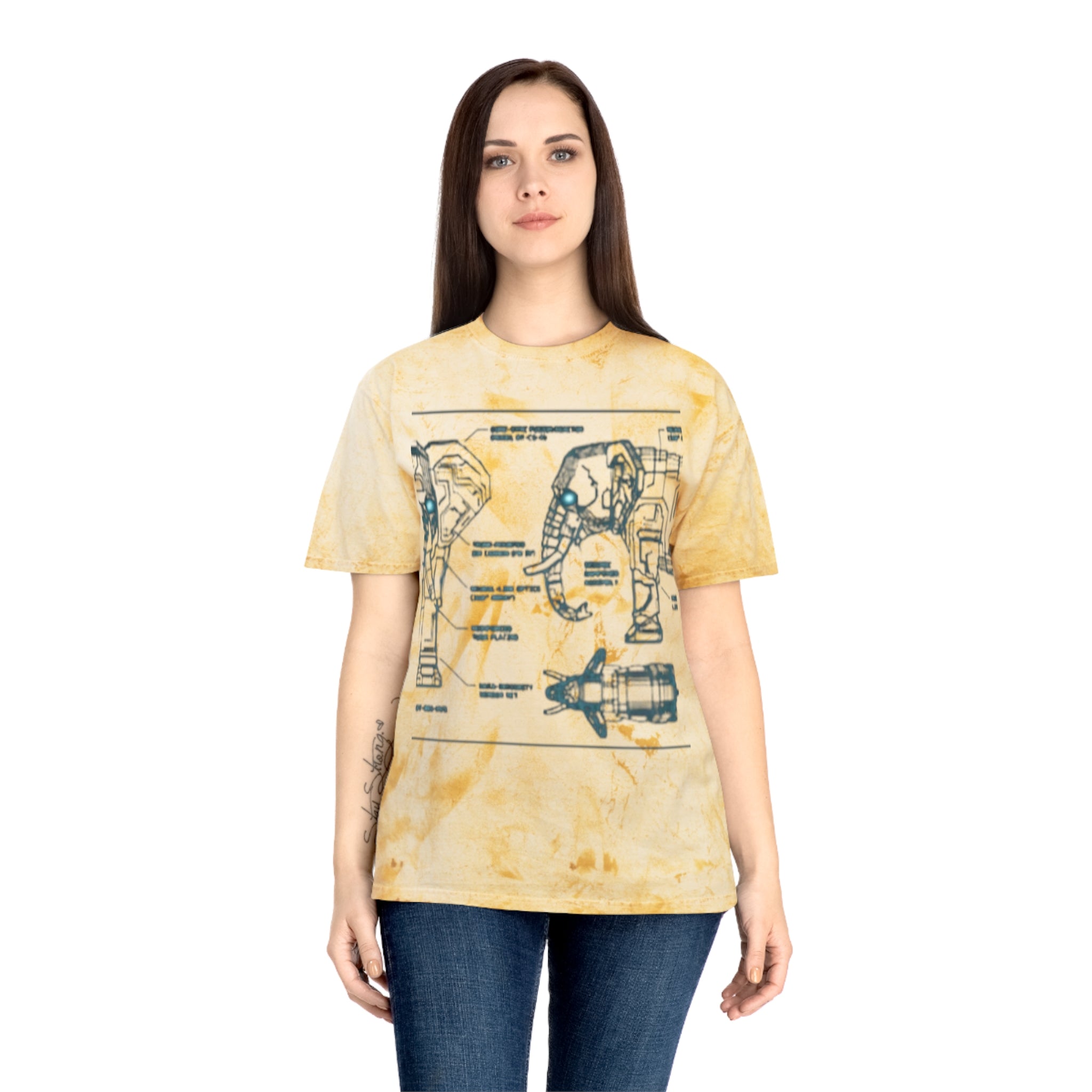 Retro Blueprint Elephant Tee — Vintage Sci‑Fi Blueprint Graphic T-Shirt