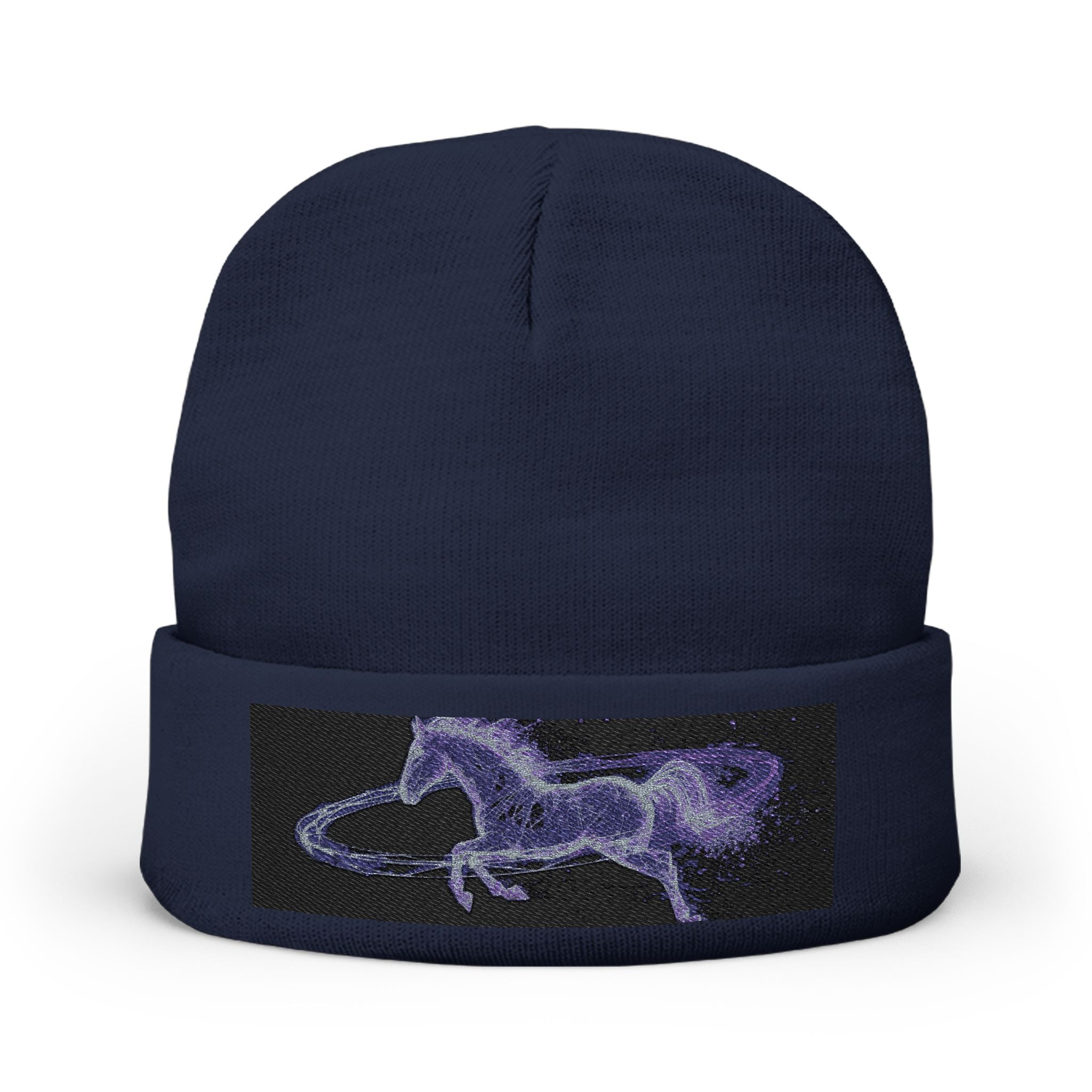 Embroidered Paint Splash Knit Beanie - Artistic Blue & Orange Cuff Hat
