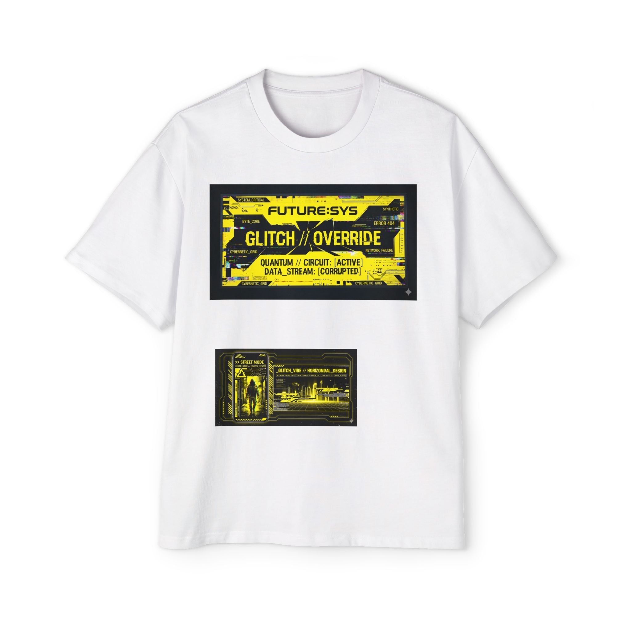 Glitch Override Tee — Futuristic Cyber Graphic Oversized T-Shirt