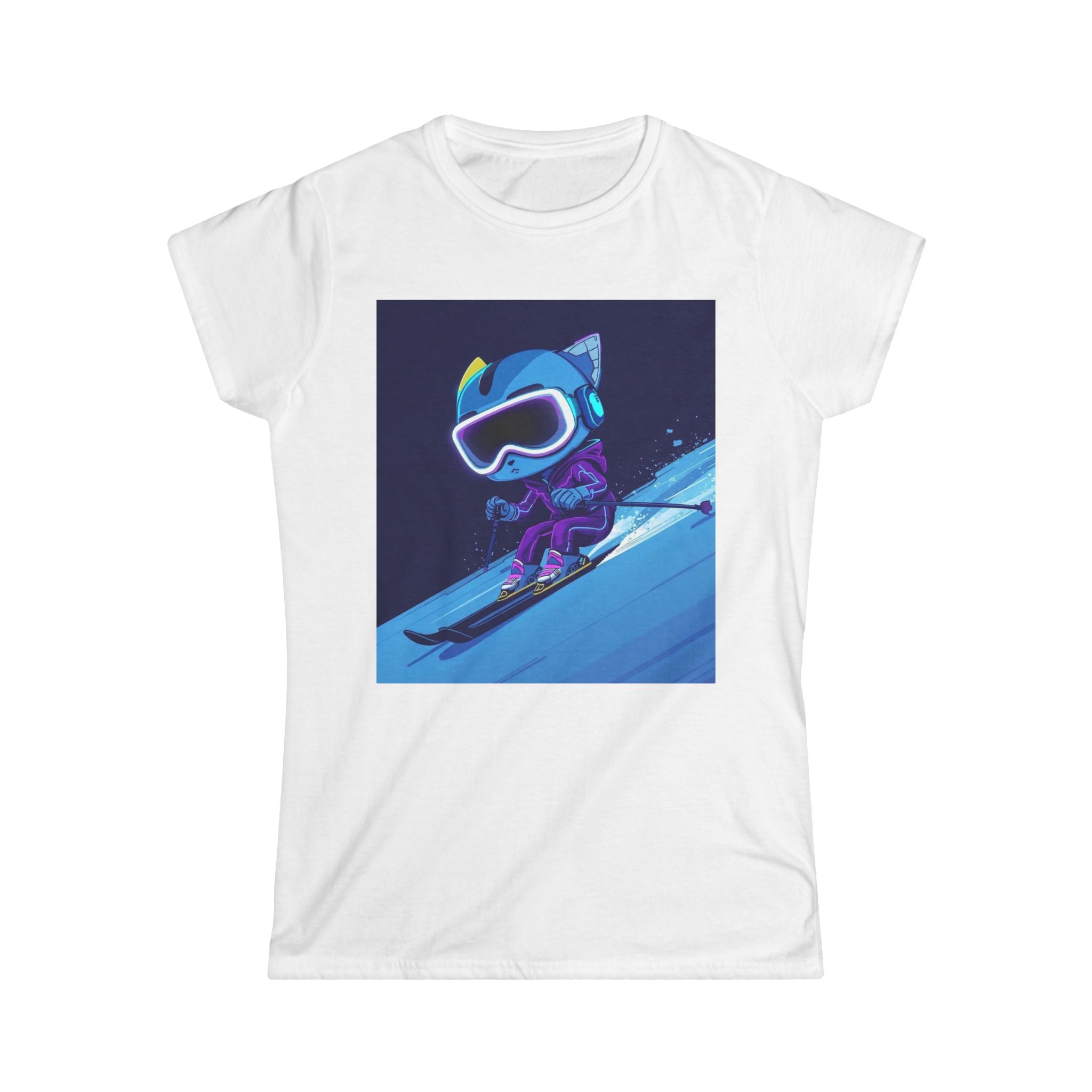Ski Cat Graphic Tee — 'Level Up' Retro Gaming Skiing Women's T‑Shirt