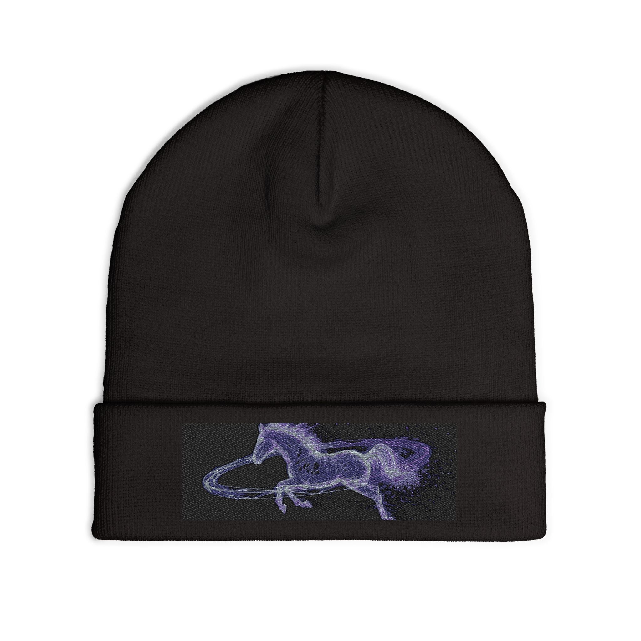 Embroidered Paint Splash Knit Beanie - Artistic Blue & Orange Cuff Hat