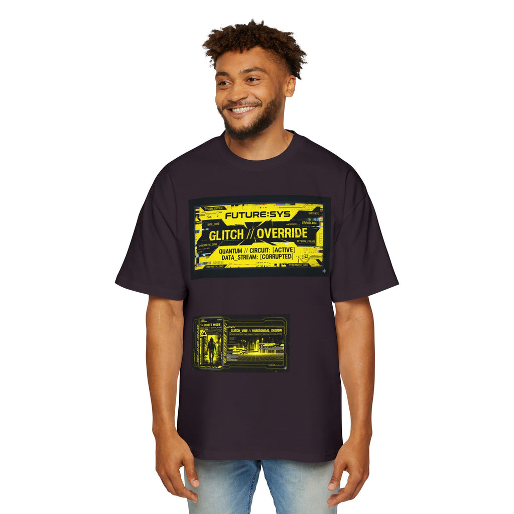 Glitch Override Tee — Futuristic Cyber Graphic Oversized T-Shirt