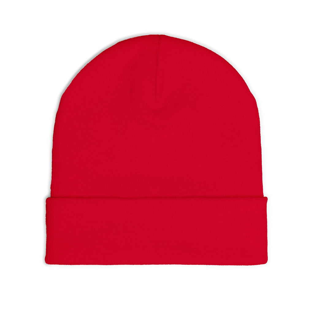 Embroidered Paint Splash Knit Beanie - Artistic Blue & Orange Cuff Hat