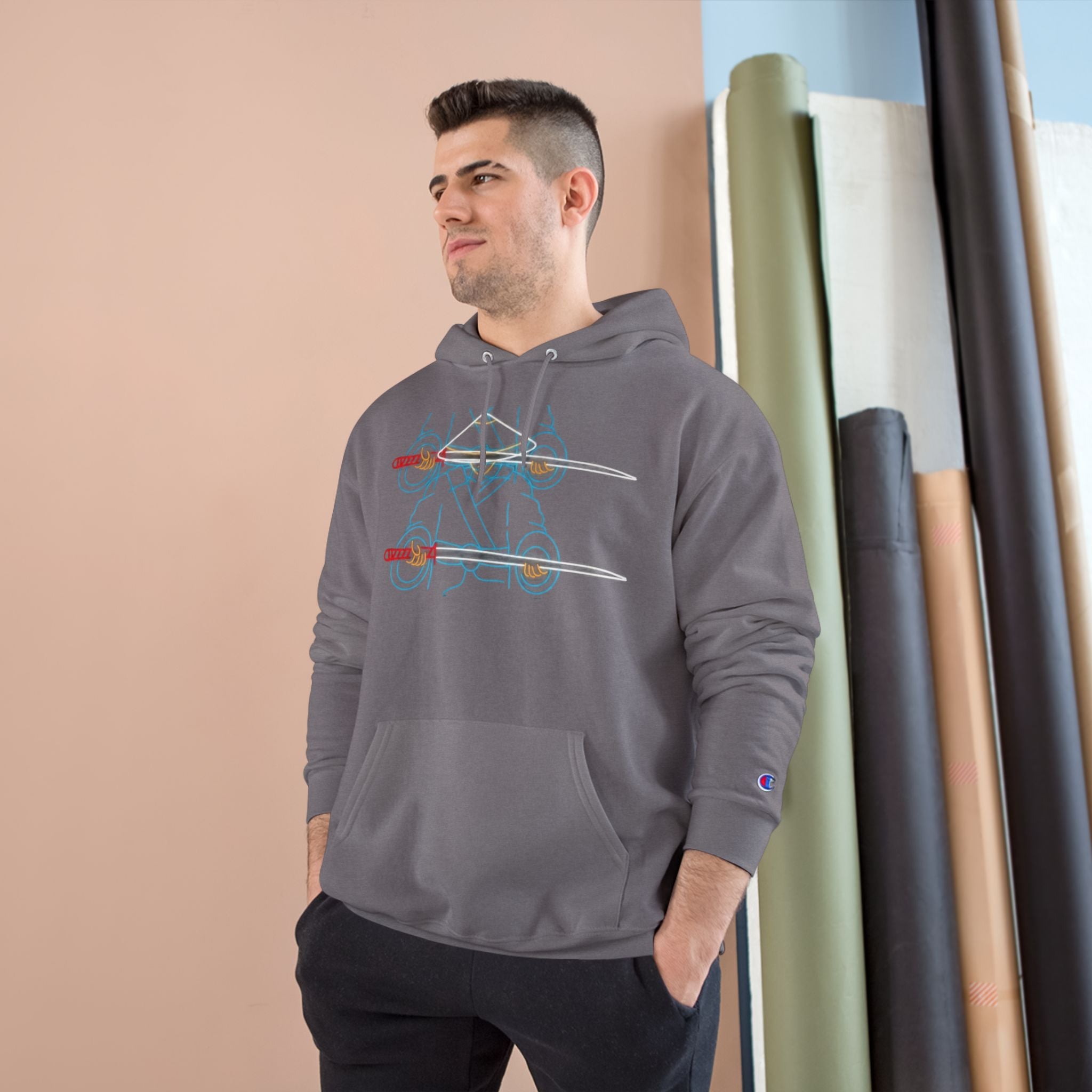 Skateboard Neon Lines Hoodie – Retro Skate Graphic Champion Sweatshirt