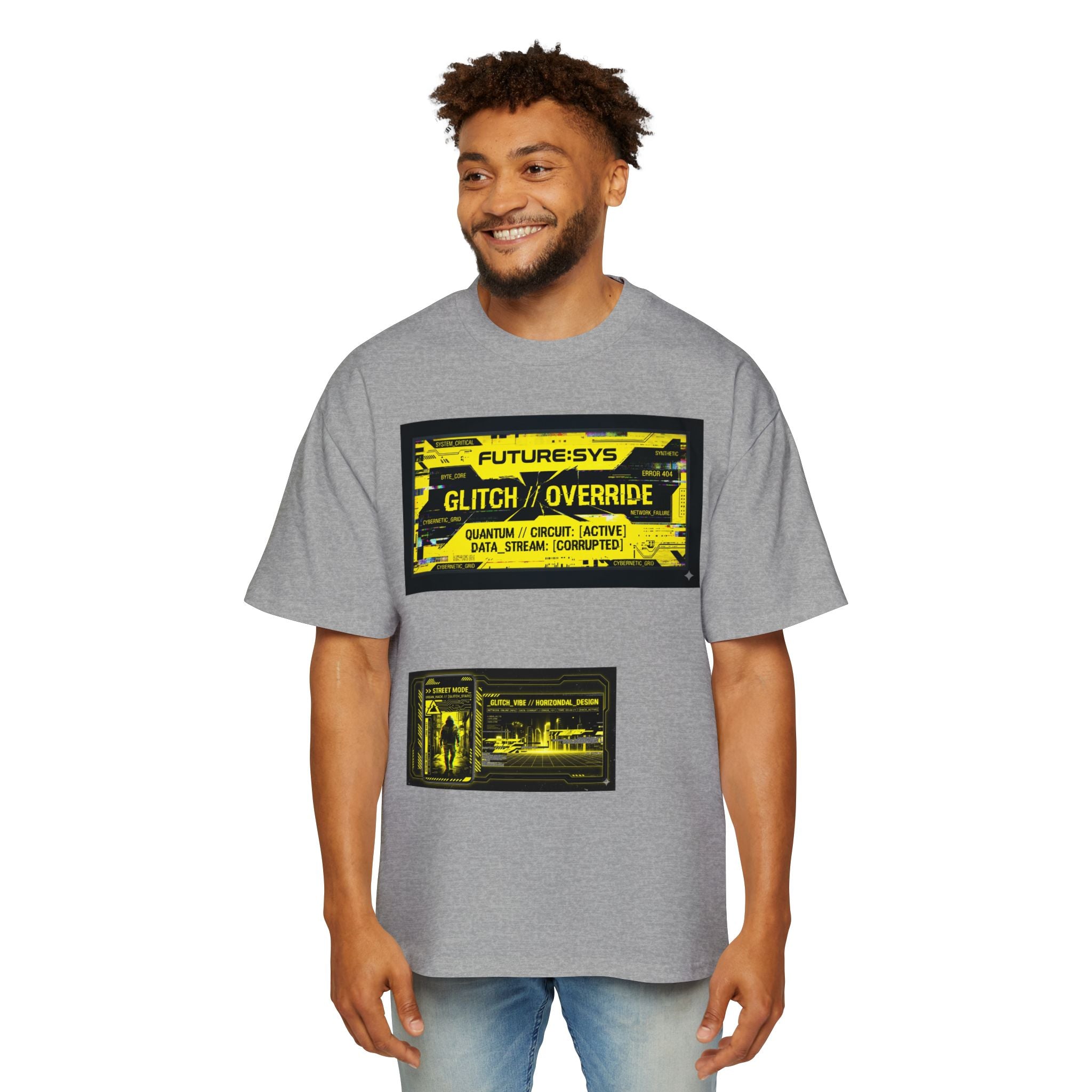 Glitch Override Tee — Futuristic Cyber Graphic Oversized T-Shirt