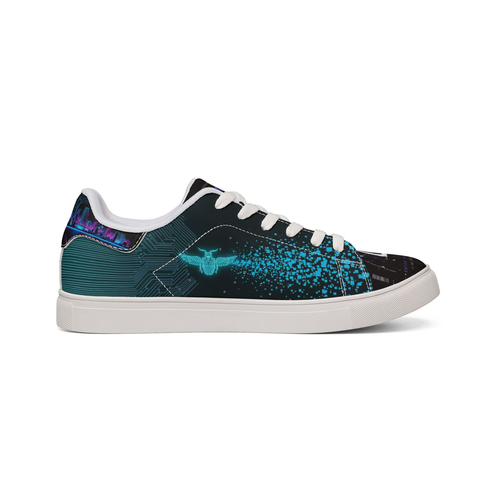 Leather Low-Top Sneakers — Black & Gold Abstract Skate Shoes