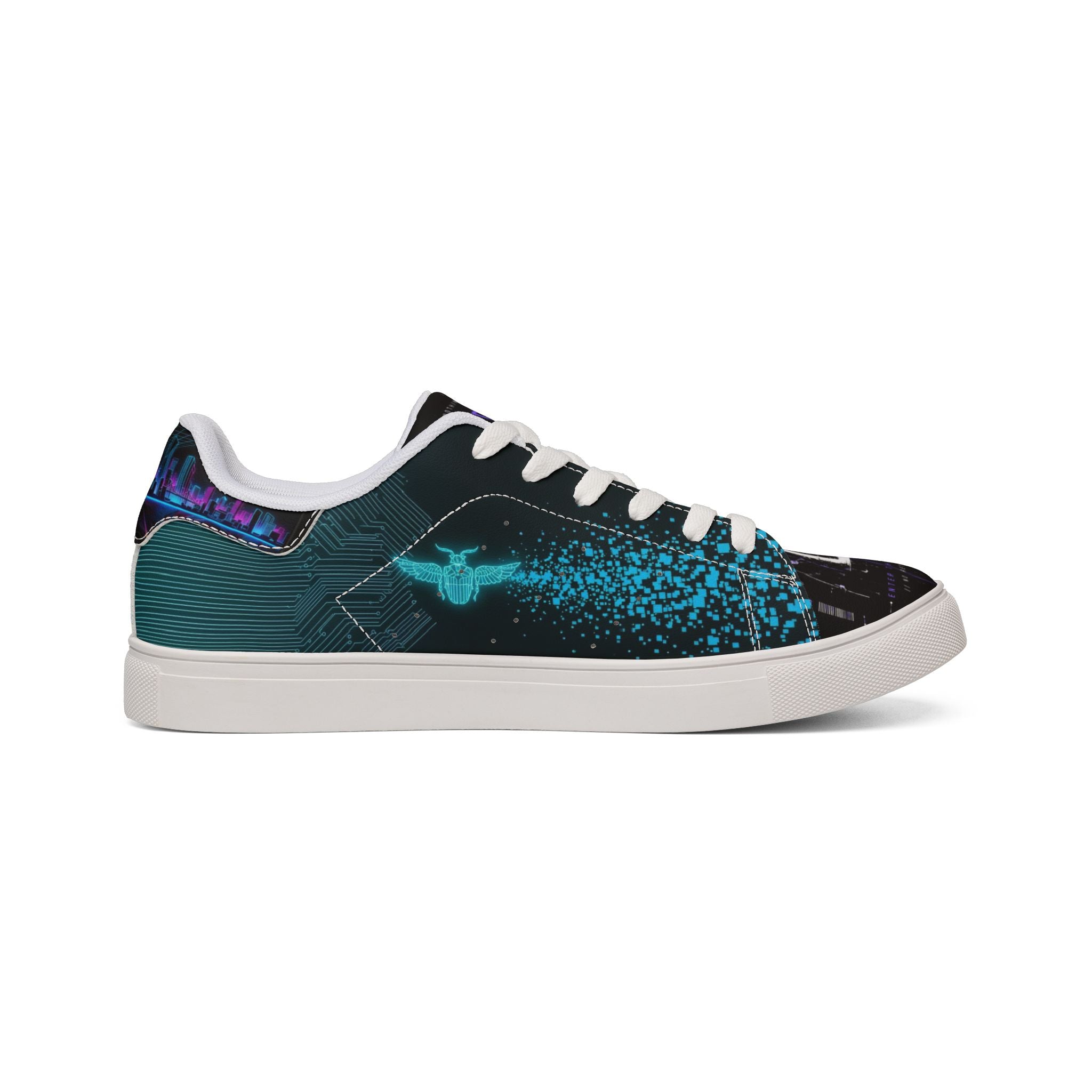 Leather Low-Top Sneakers — Black & Gold Abstract Skate Shoes