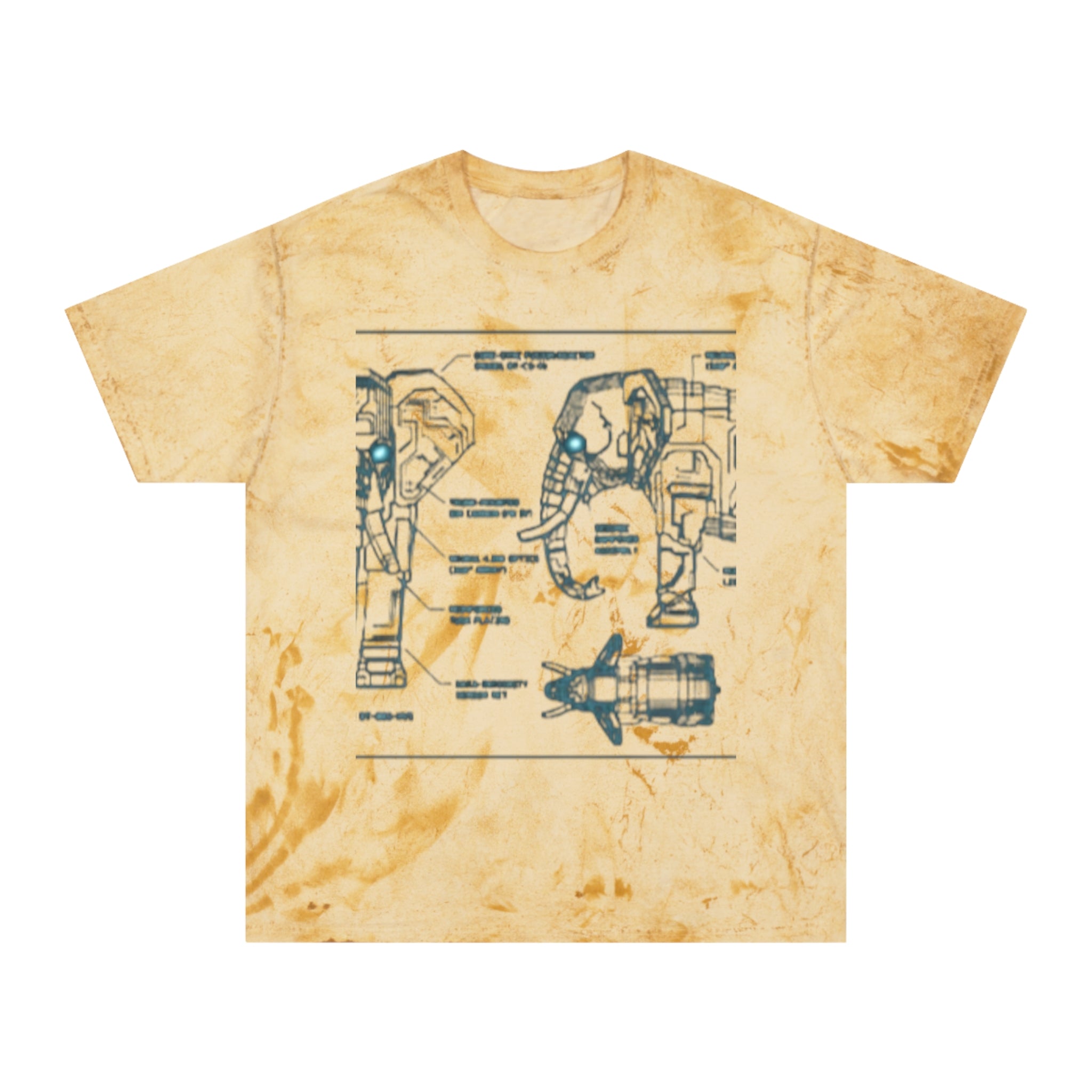 Retro Blueprint Elephant Tee — Vintage Sci‑Fi Blueprint Graphic T-Shirt
