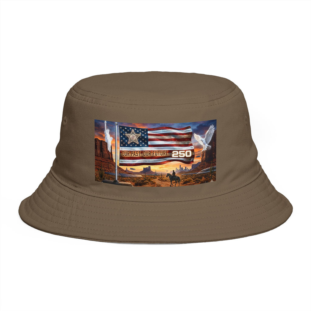 Patriotic Western Bucket Hat — American Flag, Desert Rodeo 250 Patch