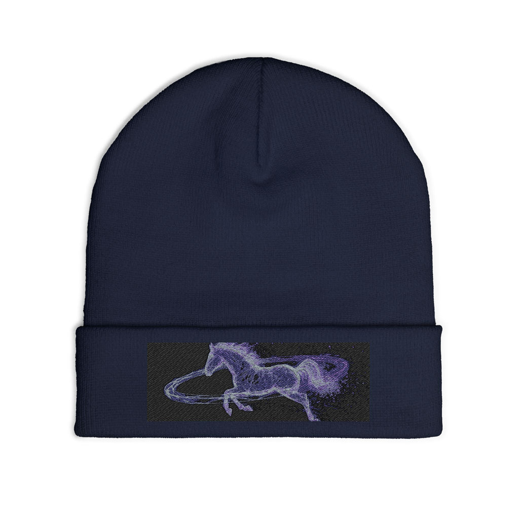Embroidered Paint Splash Knit Beanie - Artistic Blue & Orange Cuff Hat