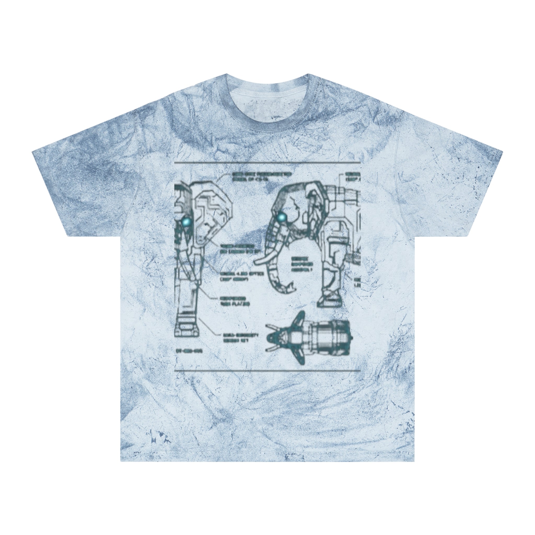Retro Blueprint Elephant Tee — Vintage Sci‑Fi Blueprint Graphic T-Shirt
