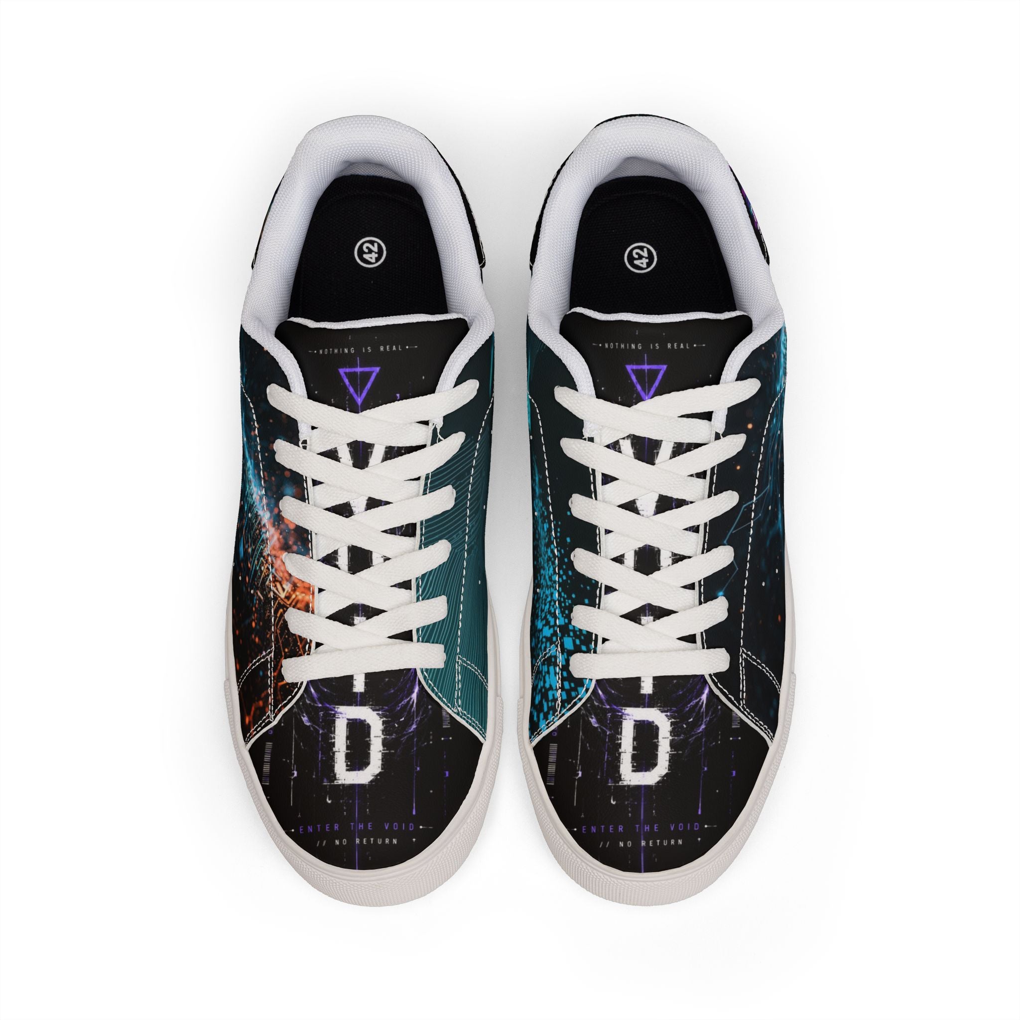 Leather Low-Top Sneakers — Black & Gold Abstract Skate Shoes