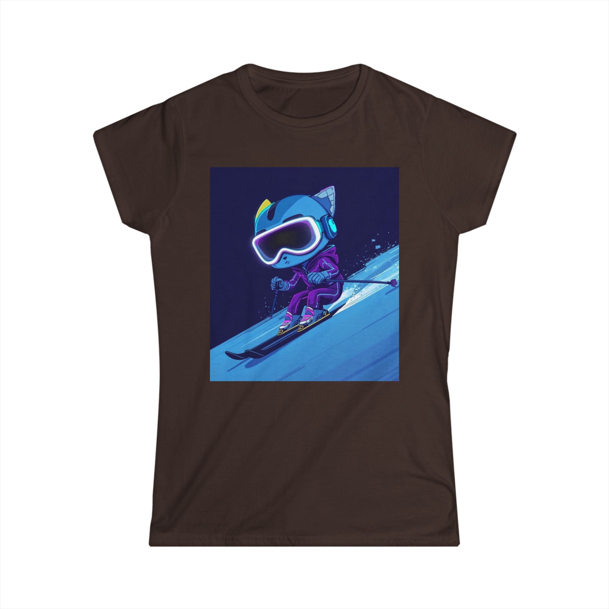 Ski Cat Graphic Tee — 'Level Up' Retro Gaming Skiing Women's T‑Shirt