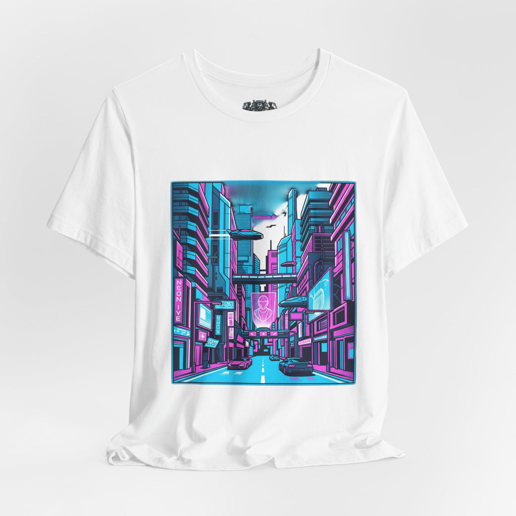 Cyber City Neon Tee — Retro Futuristic Streetwear Graphic T-Shirt