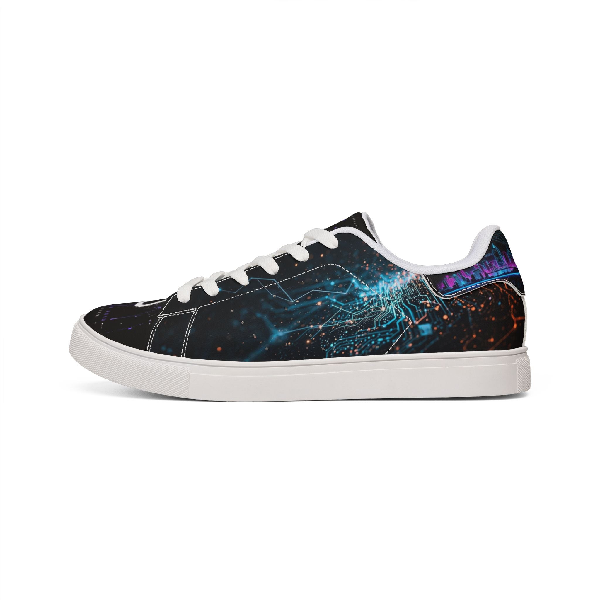 Leather Low-Top Sneakers — Black & Gold Abstract Skate Shoes