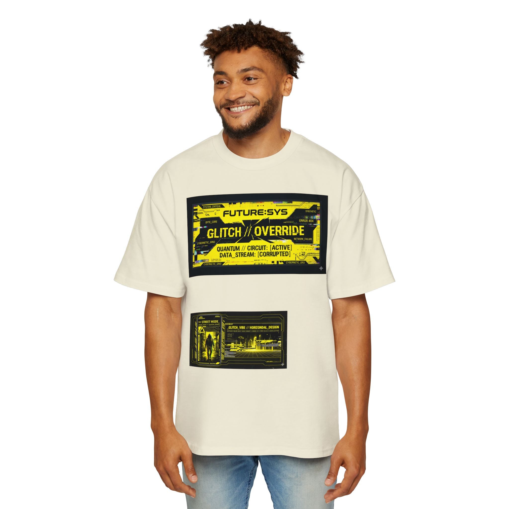 Glitch Override Tee — Futuristic Cyber Graphic Oversized T-Shirt