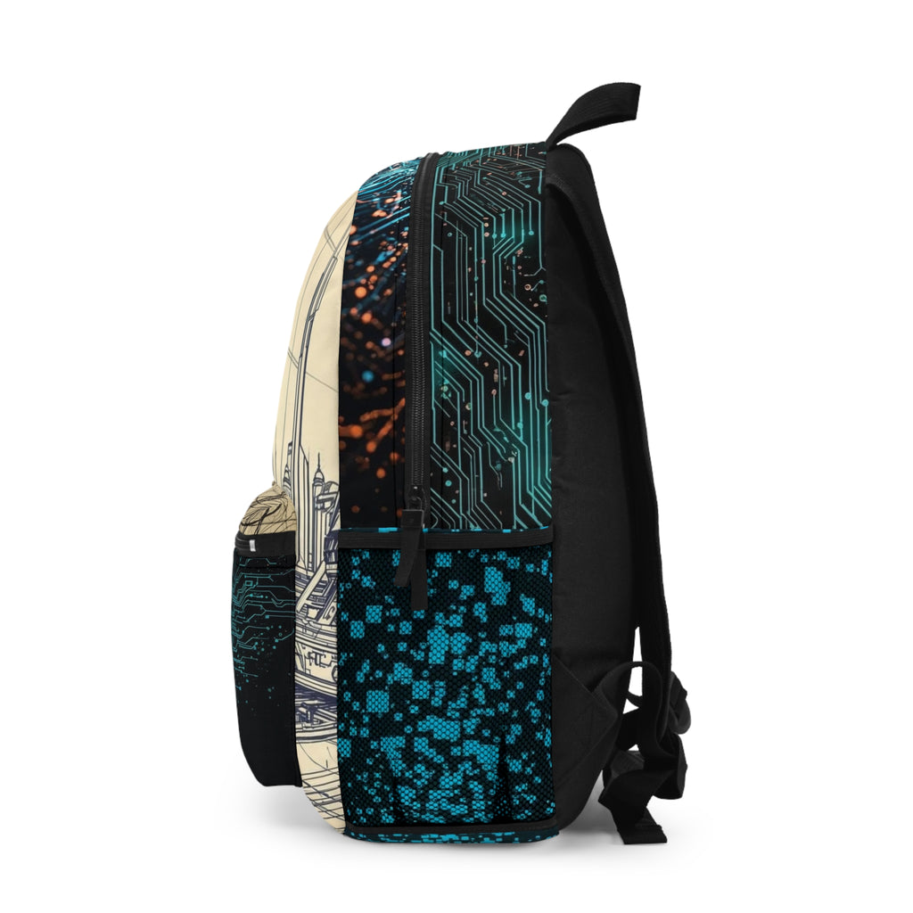 Cyber Spartan Backpack — Futuristic Neon City Tech Bag
