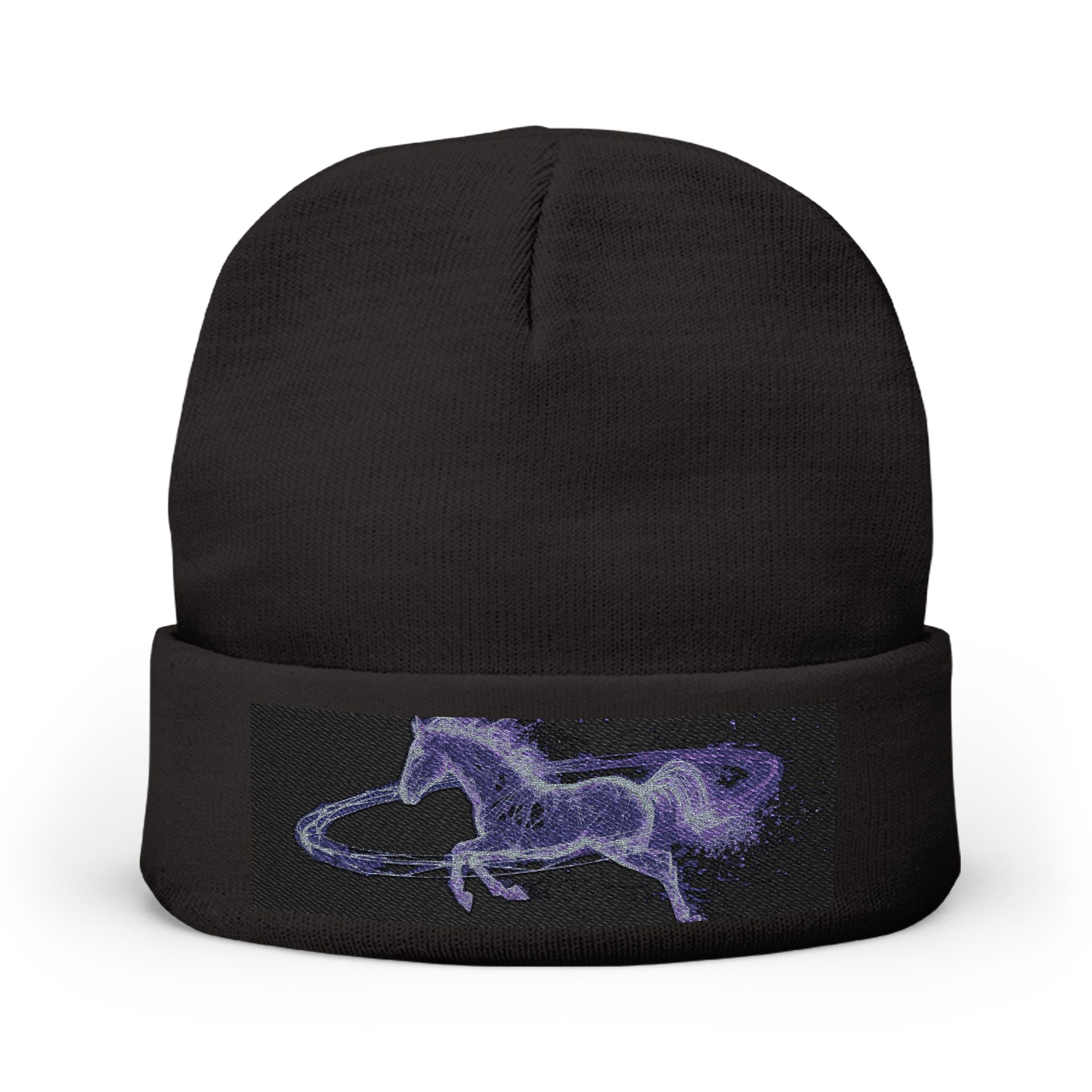 Embroidered Paint Splash Knit Beanie - Artistic Blue & Orange Cuff Hat