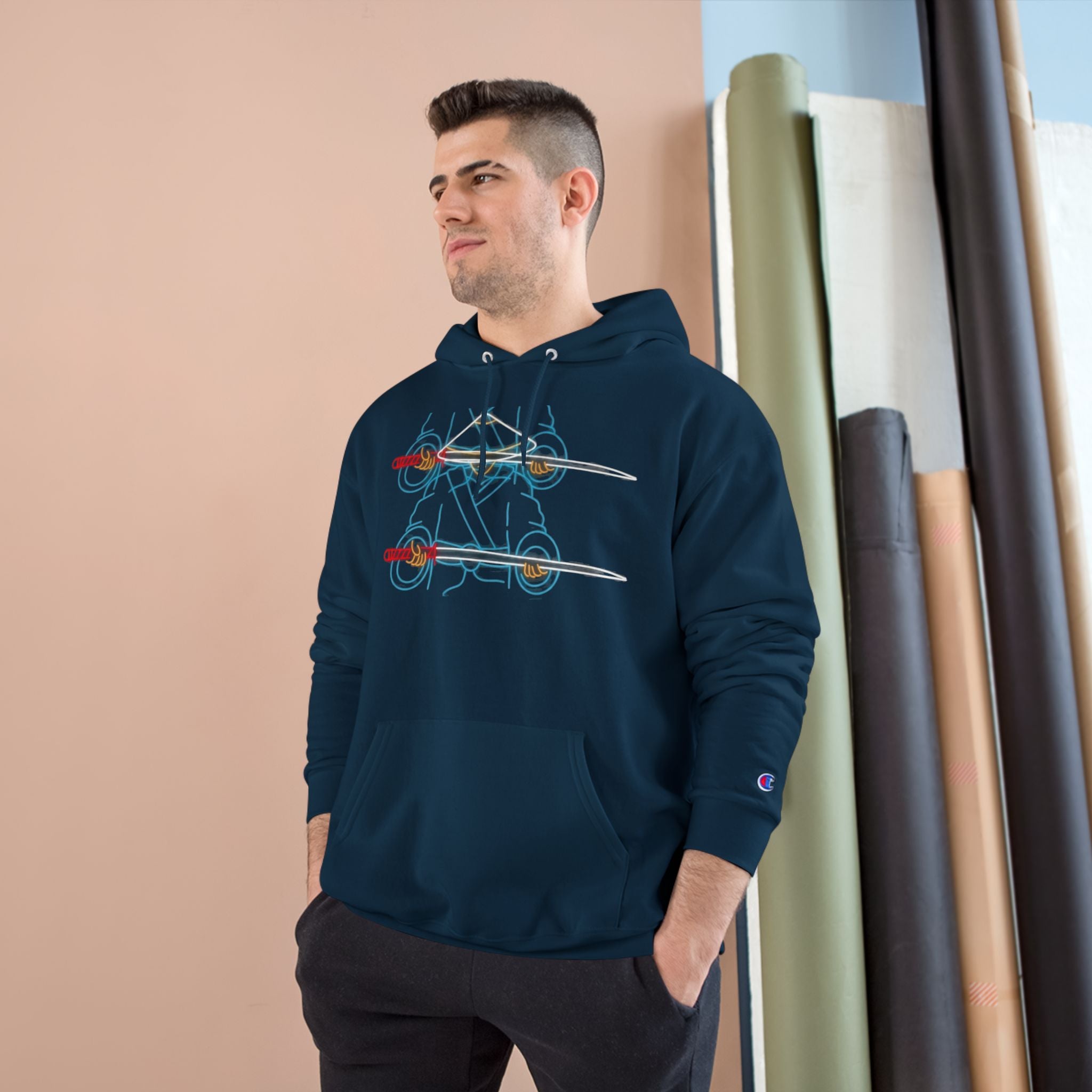 Skateboard Neon Lines Hoodie – Retro Skate Graphic Champion Sweatshirt