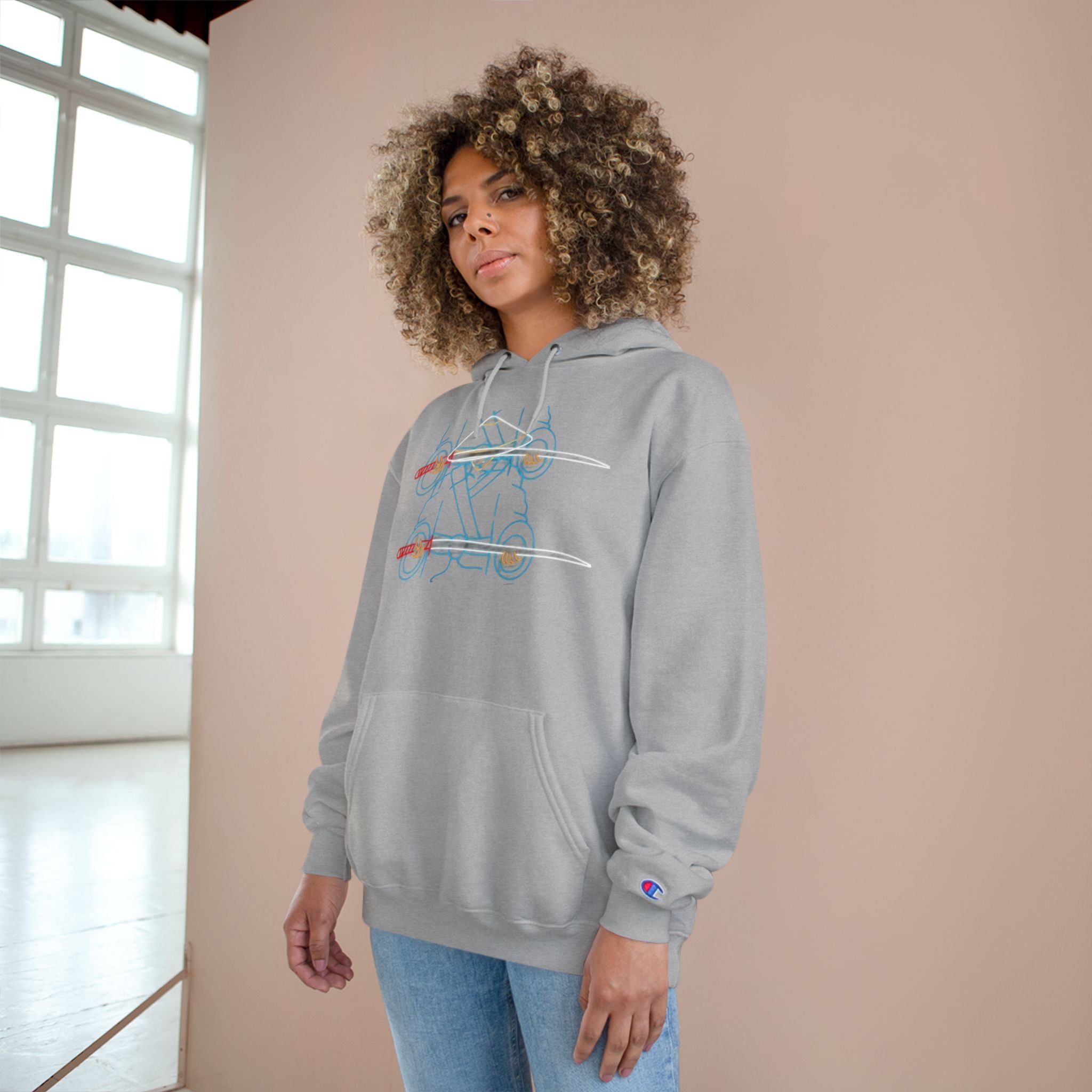Skateboard Neon Lines Hoodie – Retro Skate Graphic Champion Sweatshirt