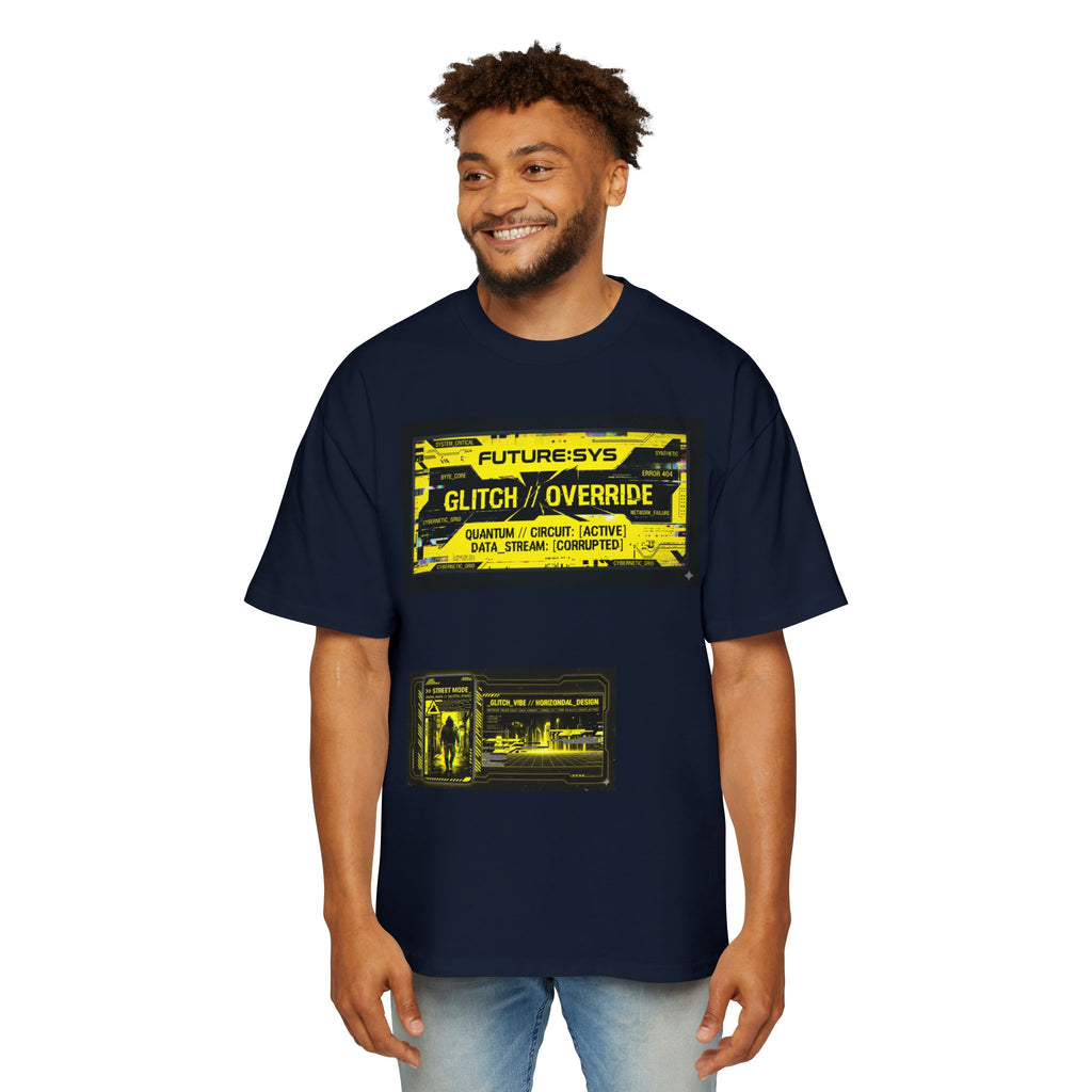 Glitch Override Tee — Futuristic Cyber Graphic Oversized T-Shirt