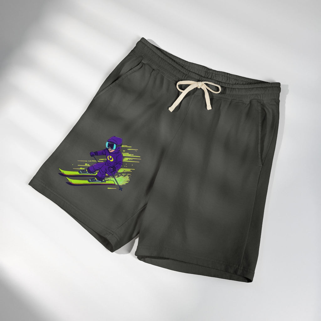 Ski Racer Fleece Sweat Shorts — Retro Neon Skiing Graphic