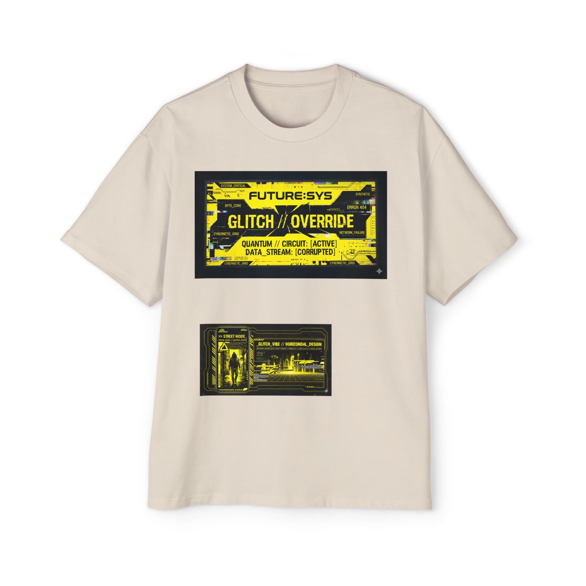 Glitch Override Tee — Futuristic Cyber Graphic Oversized T-Shirt