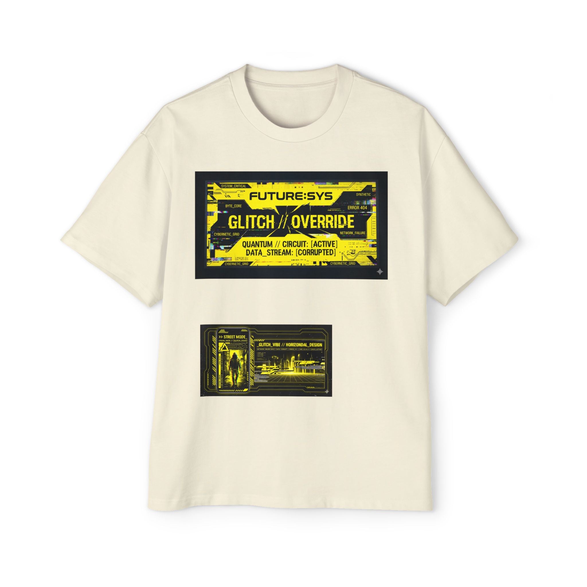 Glitch Override Tee — Futuristic Cyber Graphic Oversized T-Shirt