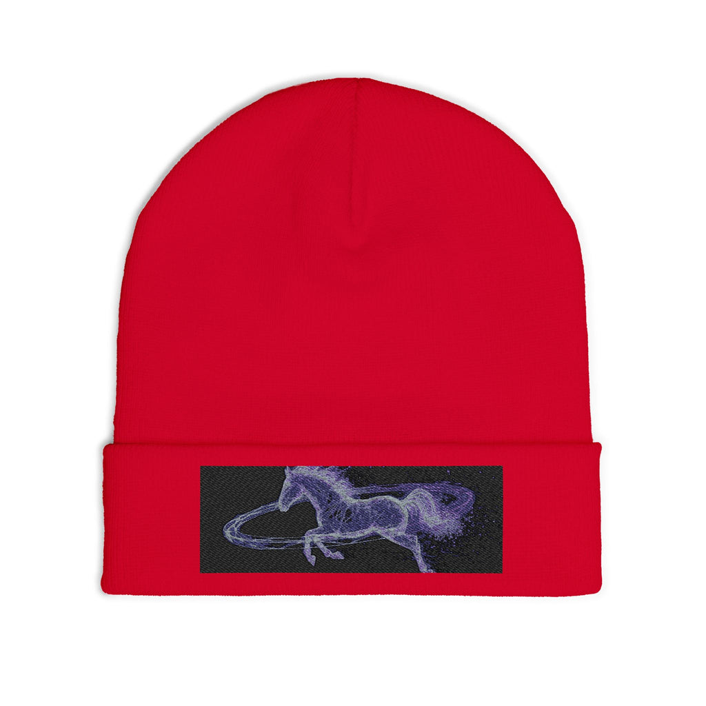 Embroidered Paint Splash Knit Beanie - Artistic Blue & Orange Cuff Hat