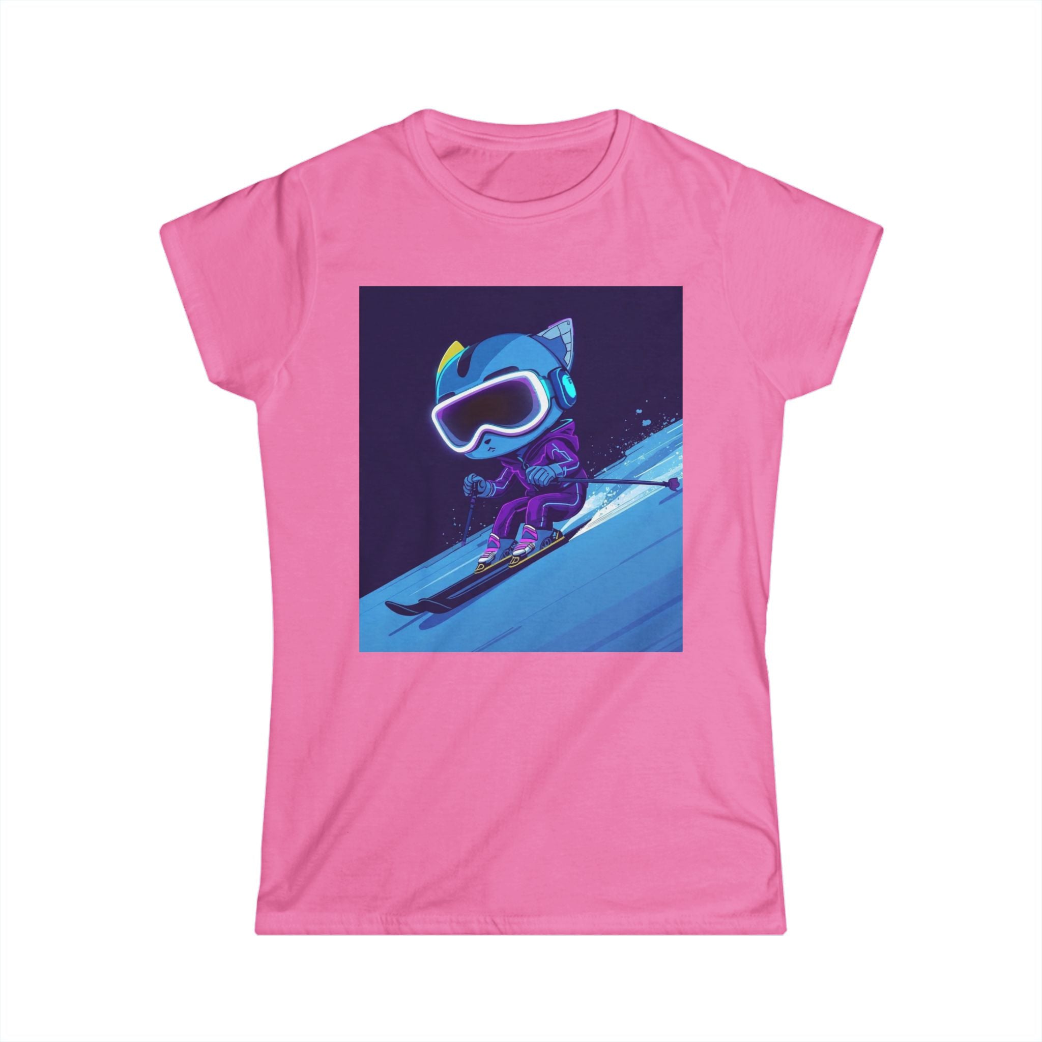 Ski Cat Graphic Tee — 'Level Up' Retro Gaming Skiing Women's T‑Shirt