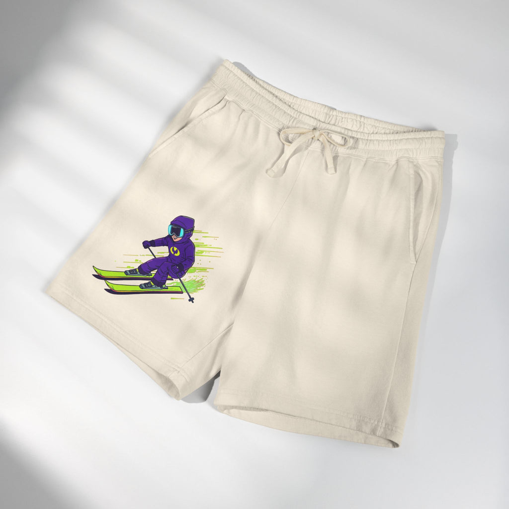 Ski Racer Fleece Sweat Shorts — Retro Neon Skiing Graphic