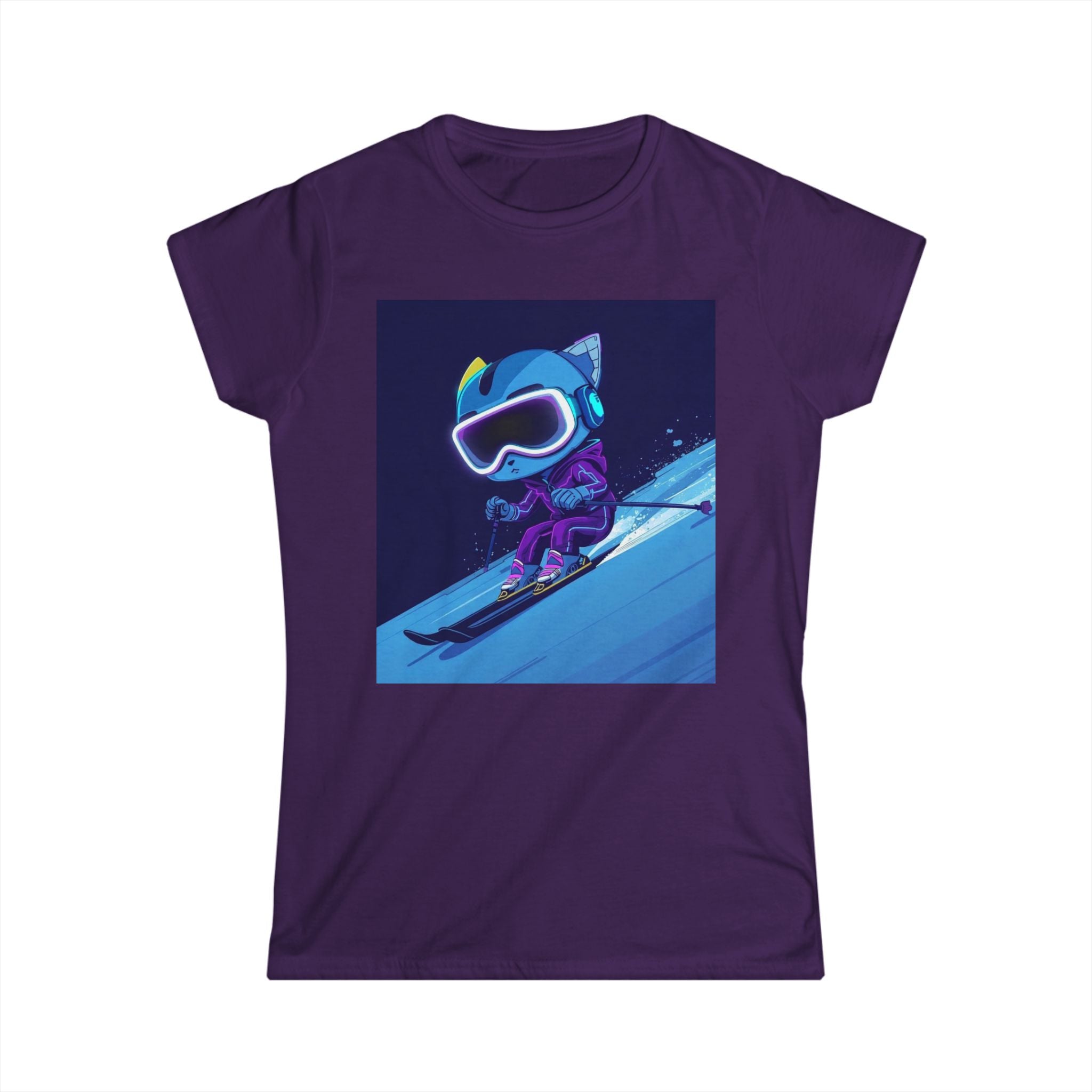 Ski Cat Graphic Tee — 'Level Up' Retro Gaming Skiing Women's T‑Shirt