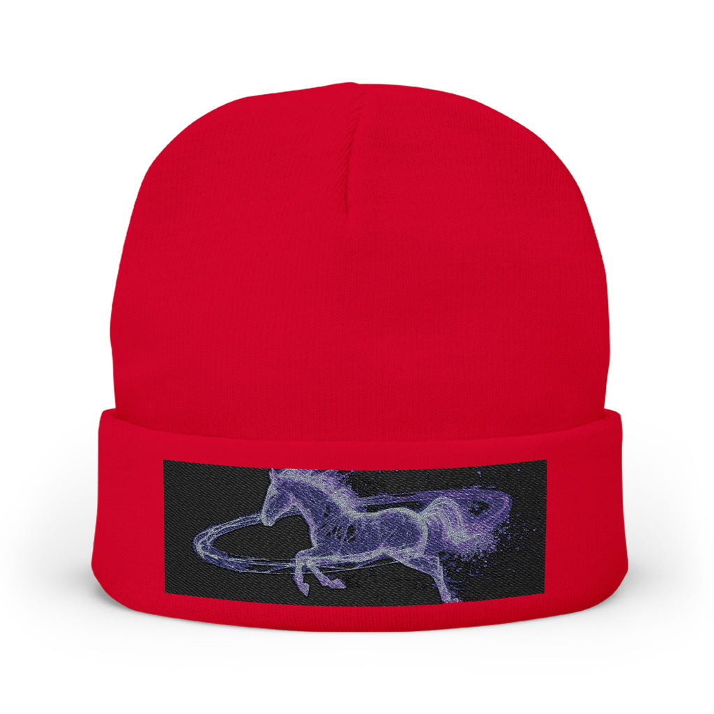 Embroidered Paint Splash Knit Beanie - Artistic Blue & Orange Cuff Hat