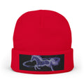 Embroidered Paint Splash Knit Beanie - Artistic Blue & Orange Cuff Hat