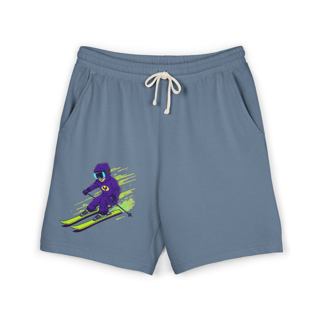 Ski Racer Fleece Sweat Shorts — Retro Neon Skiing Graphic