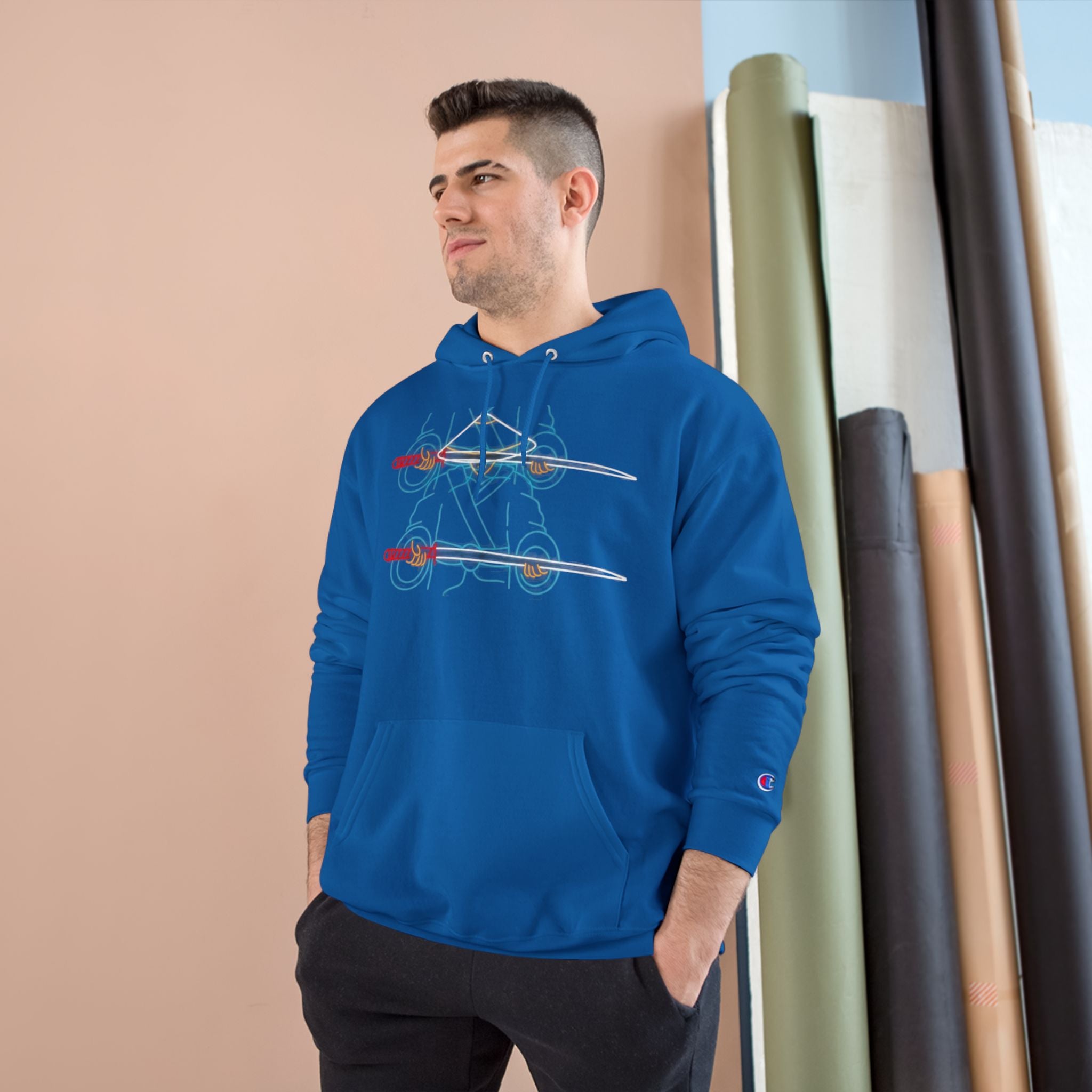 Skateboard Neon Lines Hoodie – Retro Skate Graphic Champion Sweatshirt