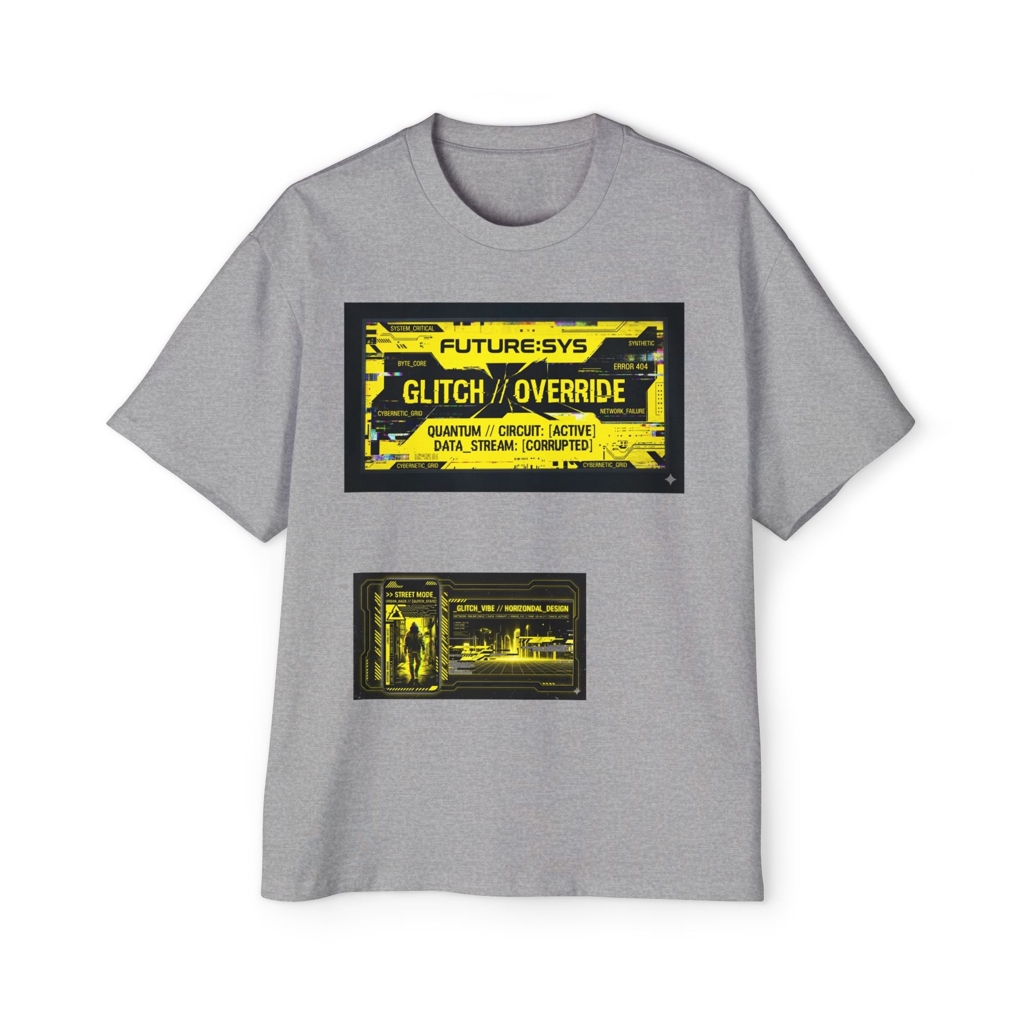Glitch Override Tee — Futuristic Cyber Graphic Oversized T-Shirt