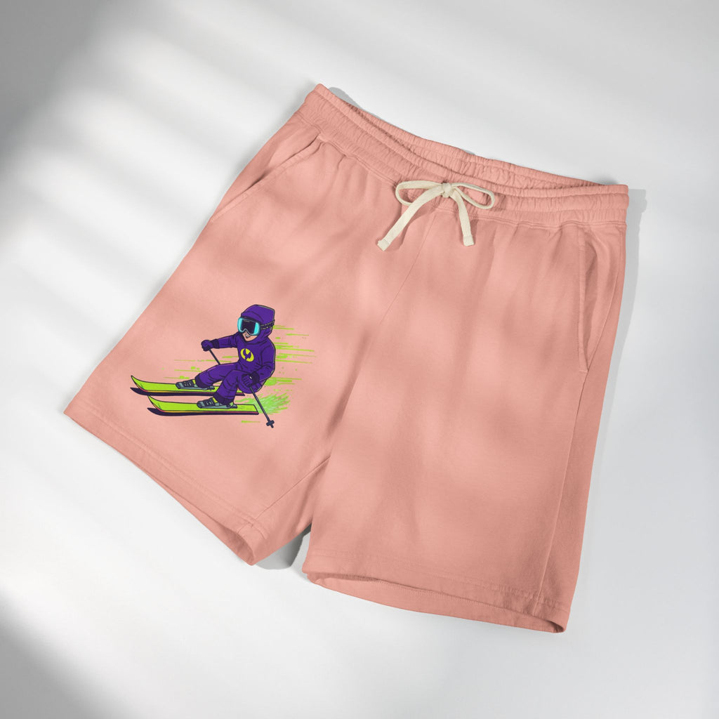 Ski Racer Fleece Sweat Shorts — Retro Neon Skiing Graphic