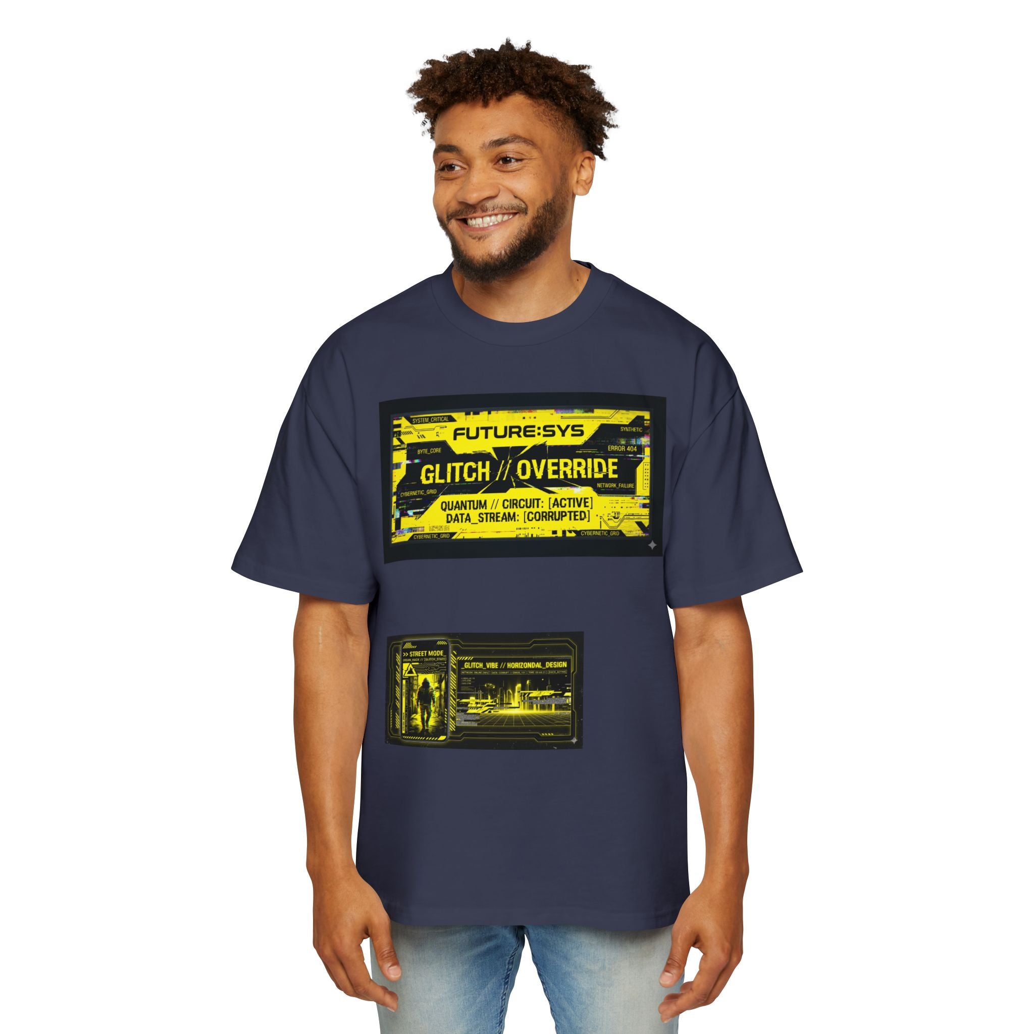 Glitch Override Tee — Futuristic Cyber Graphic Oversized T-Shirt